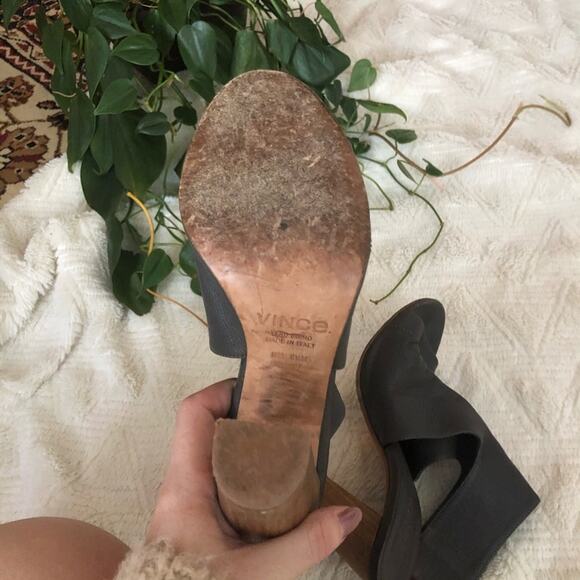 Vince Addie Grey Leather Open Toe Heeled Booties - Picture 5 of 8